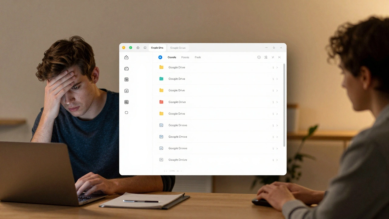 A person transforming from tech frustration to confidence as they use a simple, organized digital folder with coaching guidance.