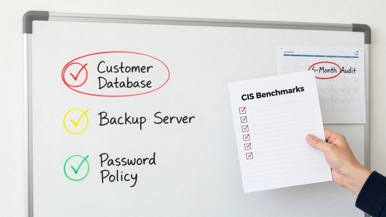 A whiteboard with risk assessments marked by color codes, showing audit priorities and deadlines.