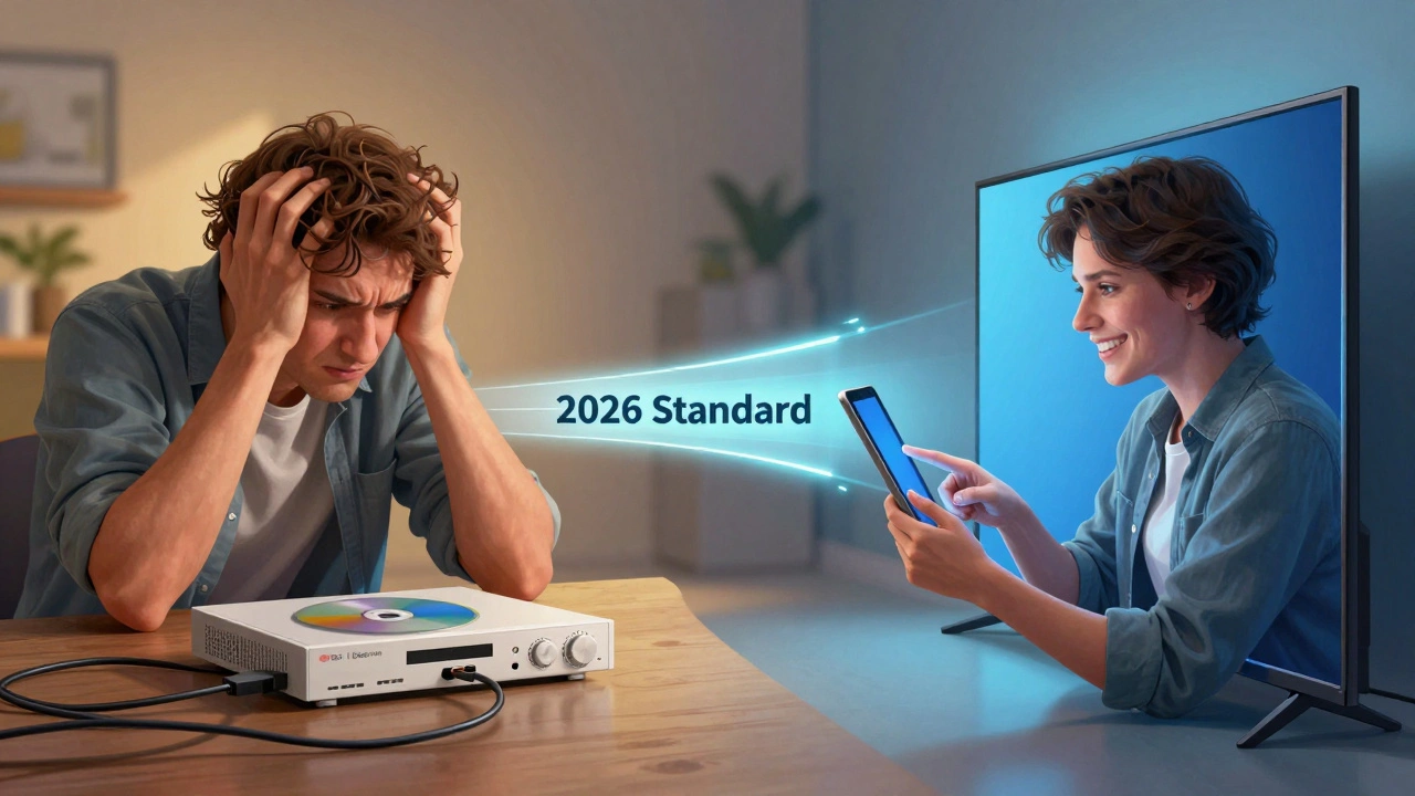 Contrasting old cable TV frustration with modern wireless casting in a hotel room.