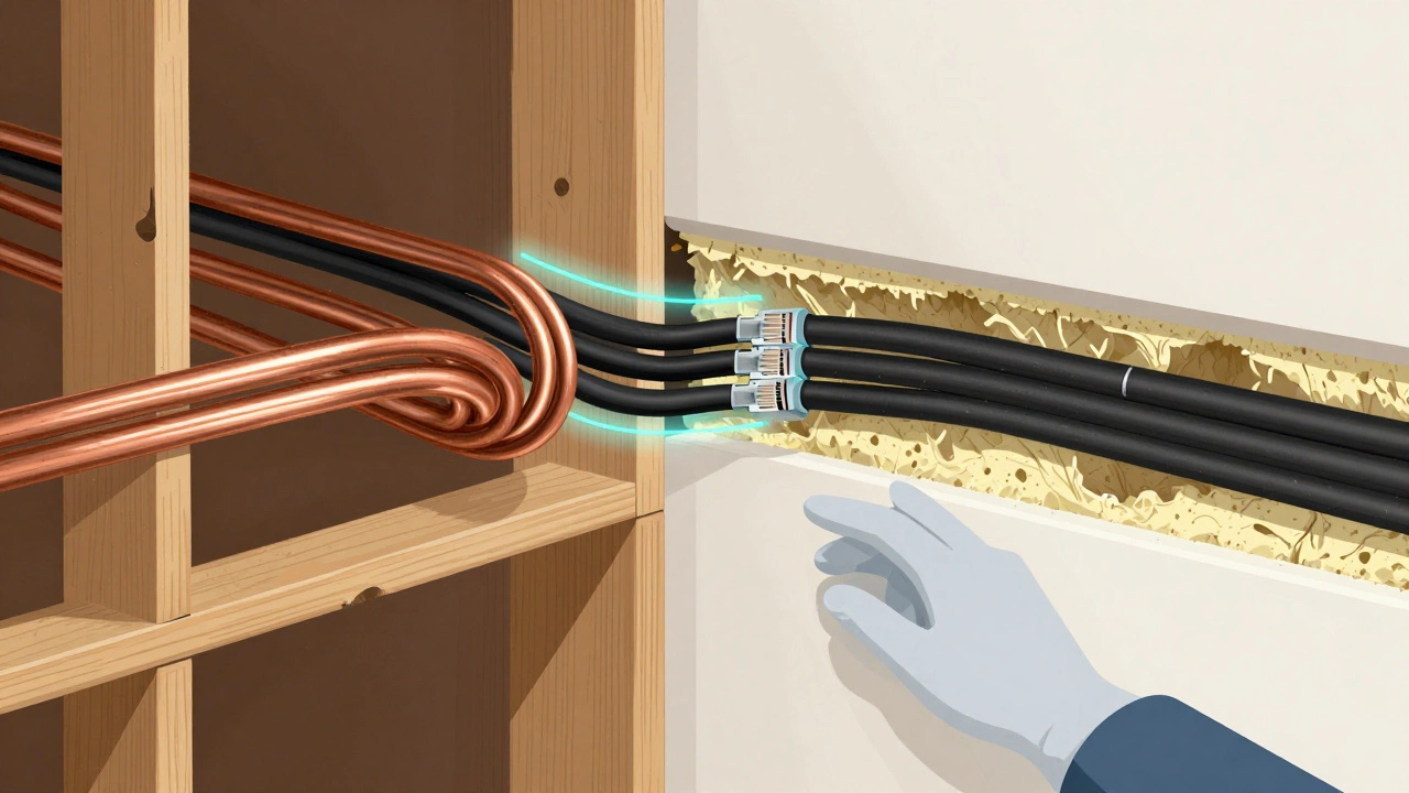 Wall cutaway illustration comparing old copper wiring with new ethernet cables.