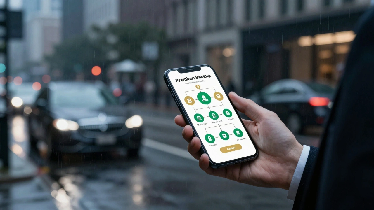 Concierge using a digital decision tree on a smartphone to solve a transport crisis in the rain.