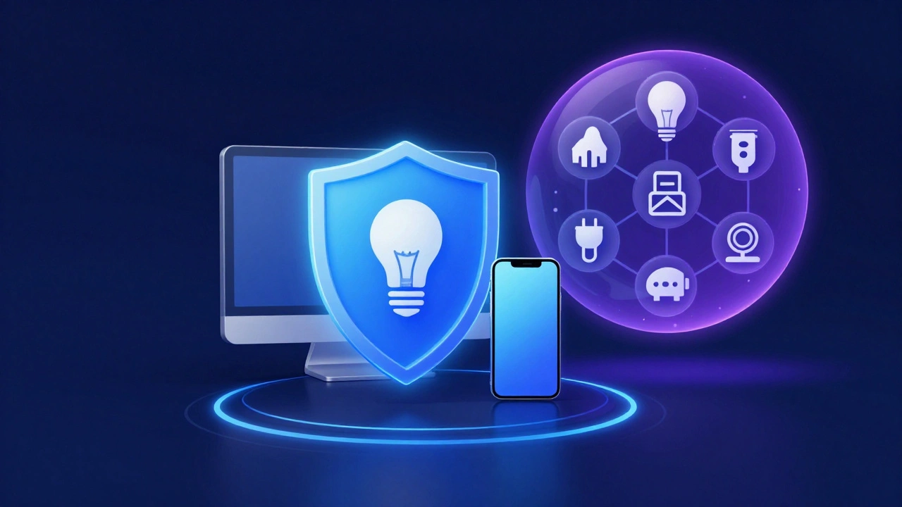 Digital illustration of a secure home network with IoT devices isolated in a VLAN