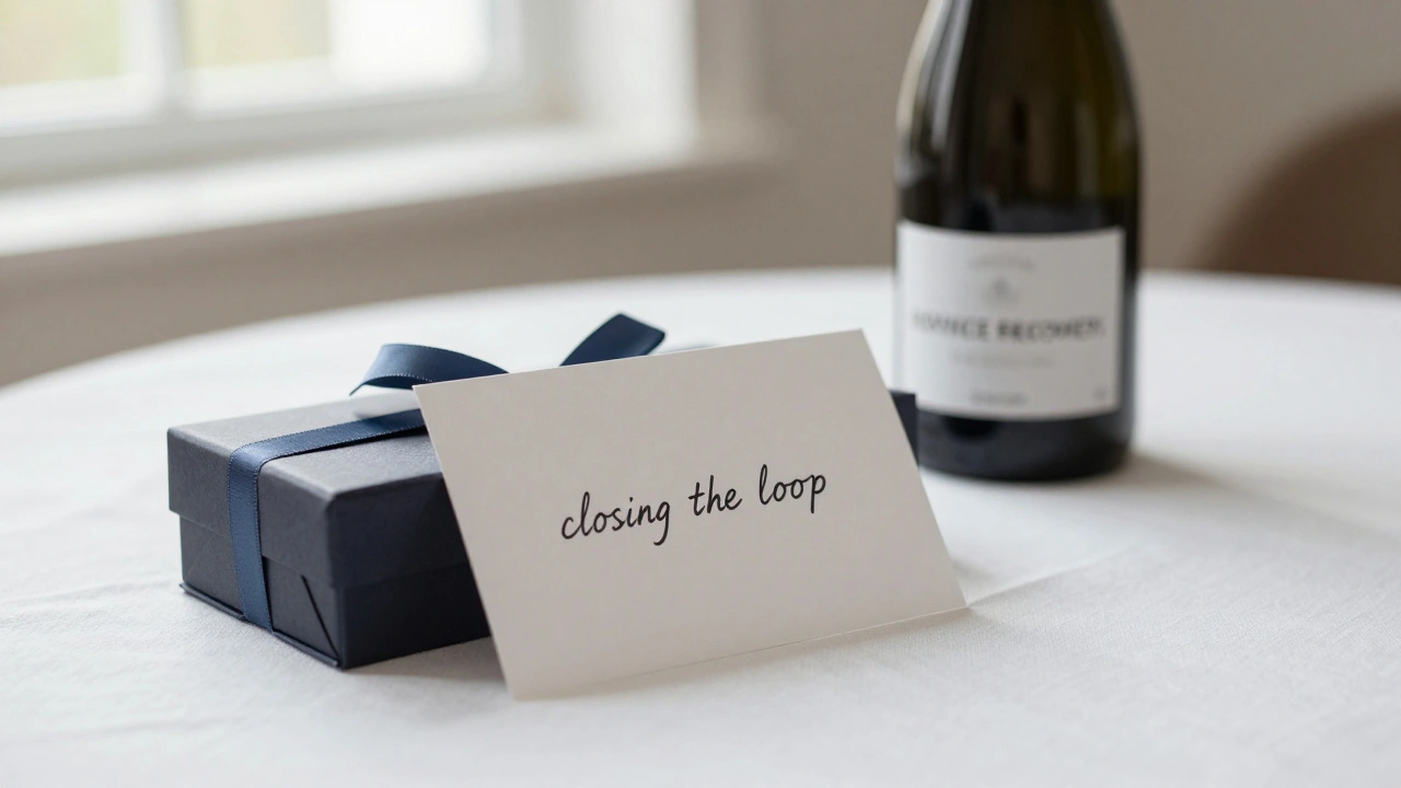 Luxury gift box and champagne on a linen table for customer service recovery