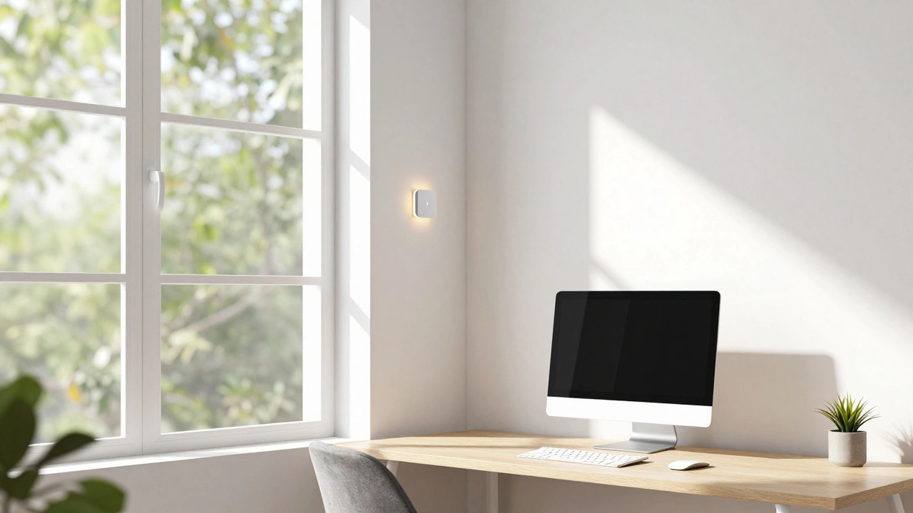 Sunlit home office with an ambient light sensor keeping the artificial lights off
