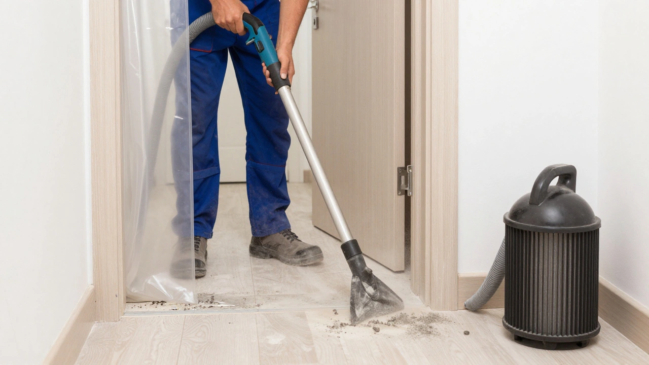 Contractor using vacuum-equipped tools to contain dust