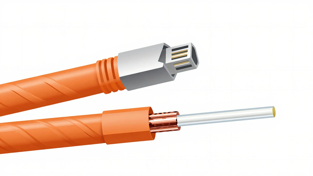 Cross-section comparison of Cat6, Cat6a, and fiber cables