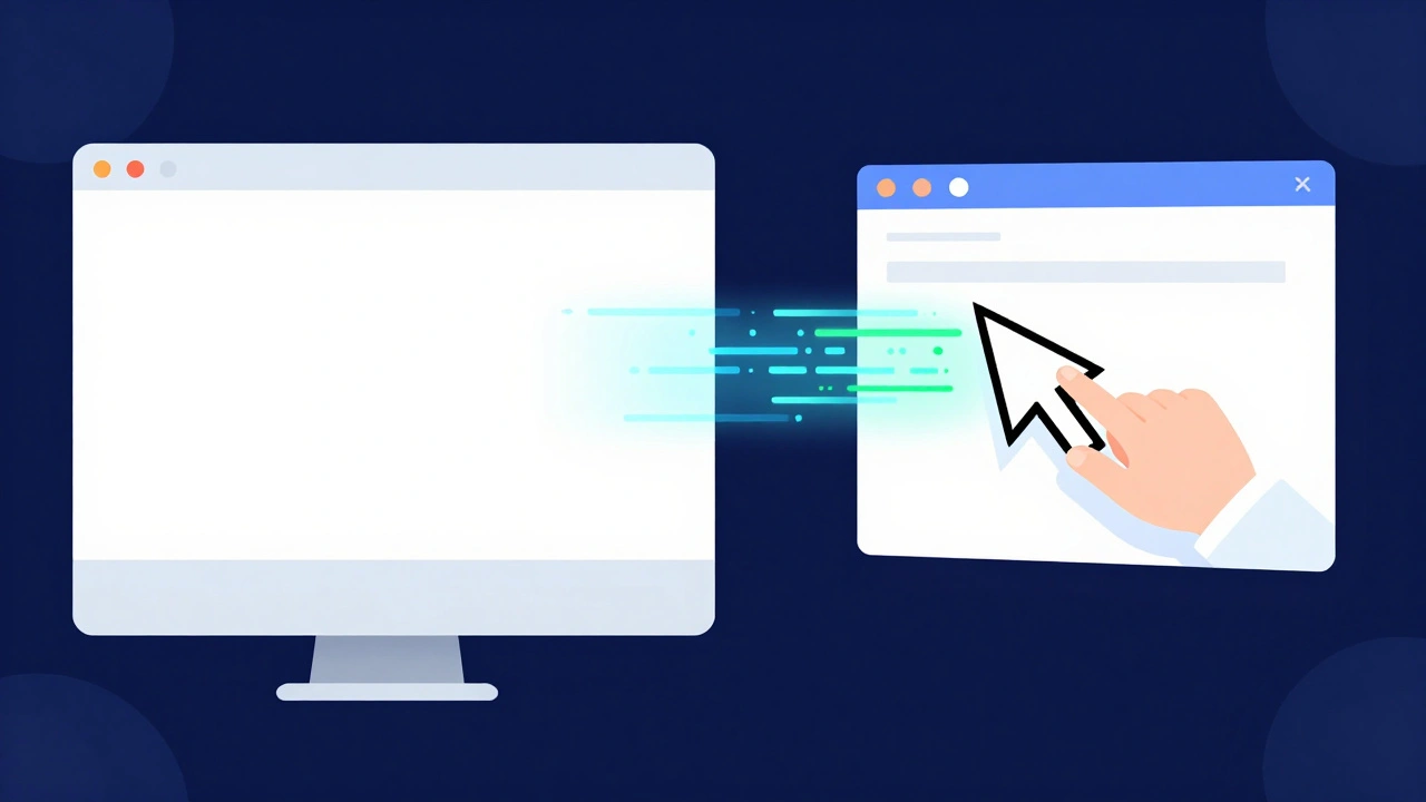 Digital illustration of secure remote desktop assistance connecting users