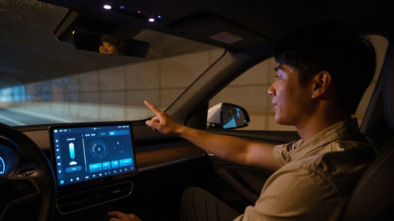 Driver using seamless voice AI in a car tunnel with no internet signal