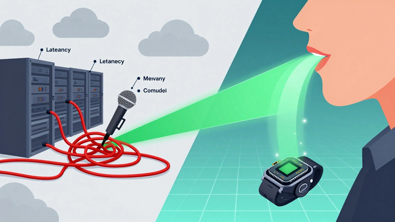 Illustration contrasting cloud-based latency with instant on-device edge AI