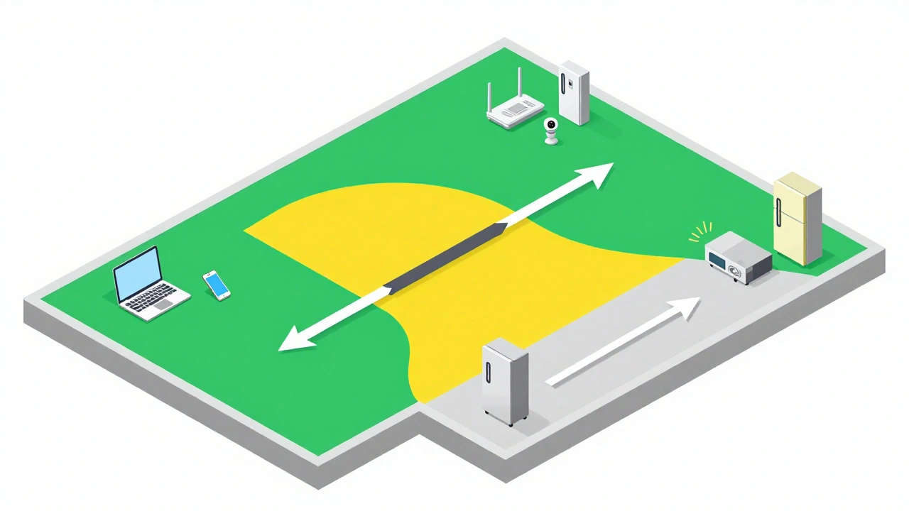 Isometric diagram of segmented home network zones for IoT and personal devices