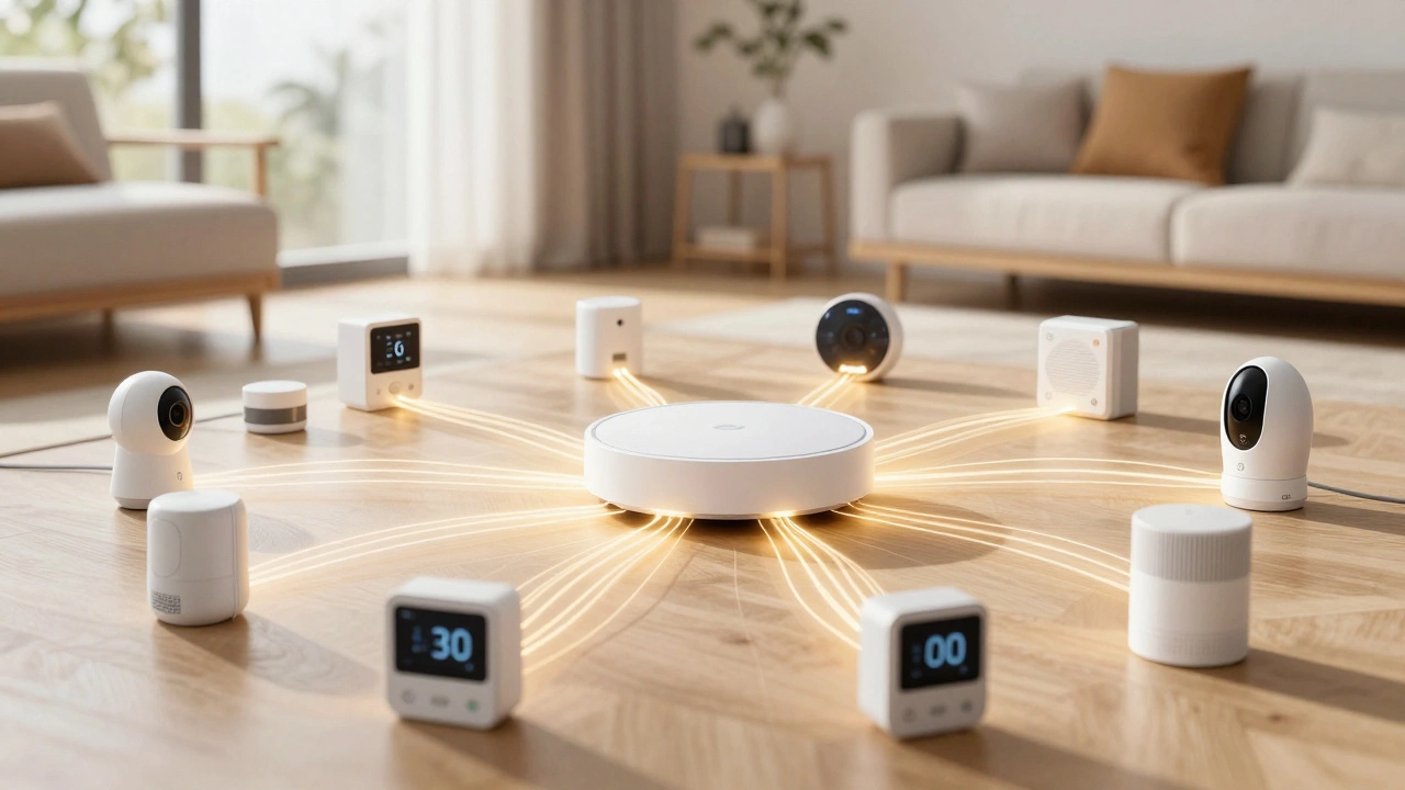 Unified smart home hub connecting various devices with seamless beams of light
