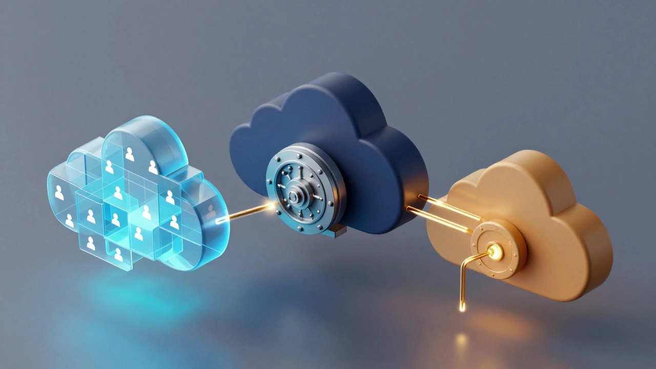 Visual comparison of public, private, and hybrid cloud storage models