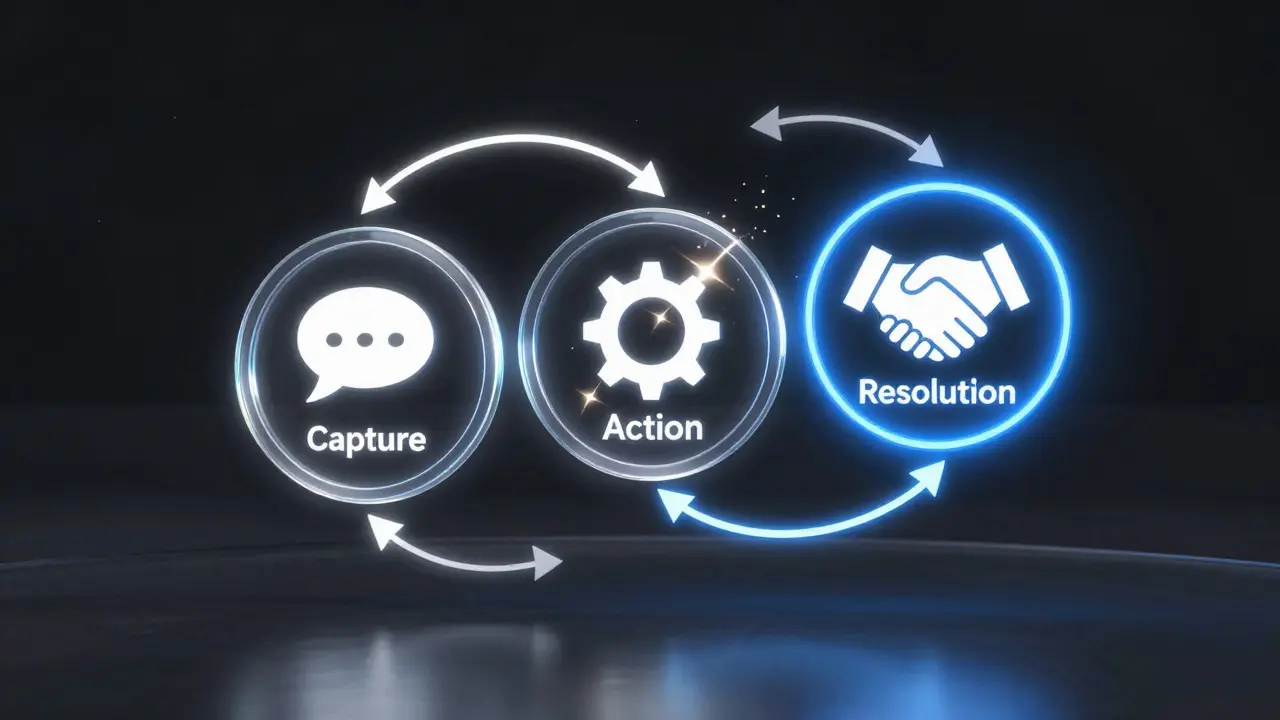 Abstract illustration of a circular feedback loop with glowing icons