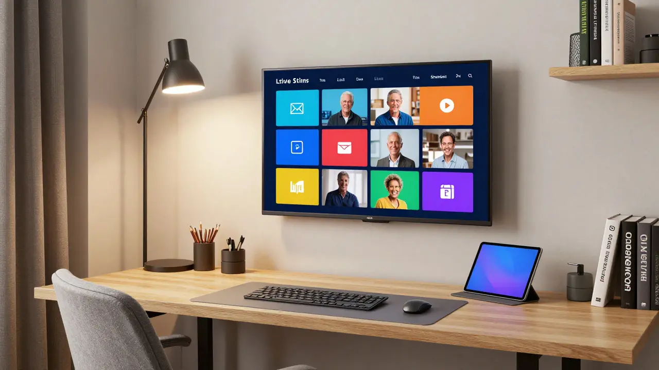 Accessible home setup with large screen TV and physical keyboard for seniors