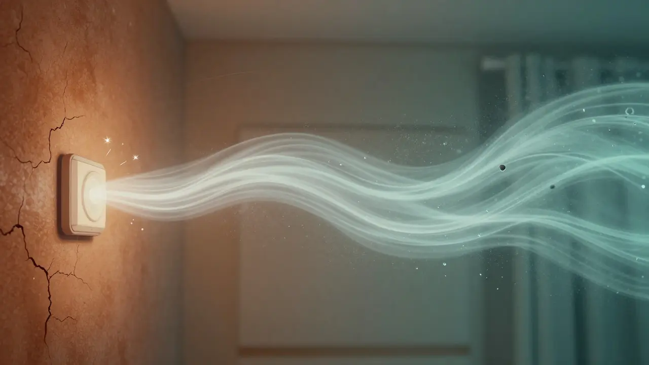 Artistic visualization of balanced indoor air quality contrasting dry and damp conditions