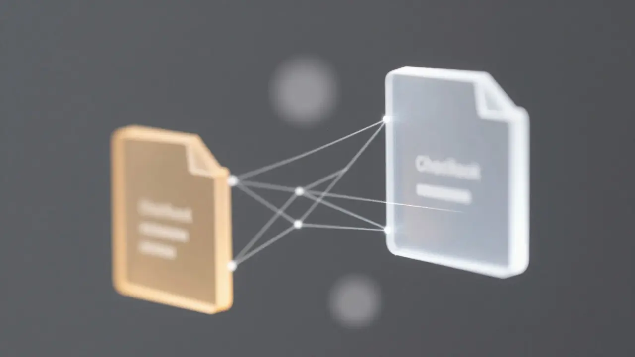 Holographic cubes linked by lines representing file sync