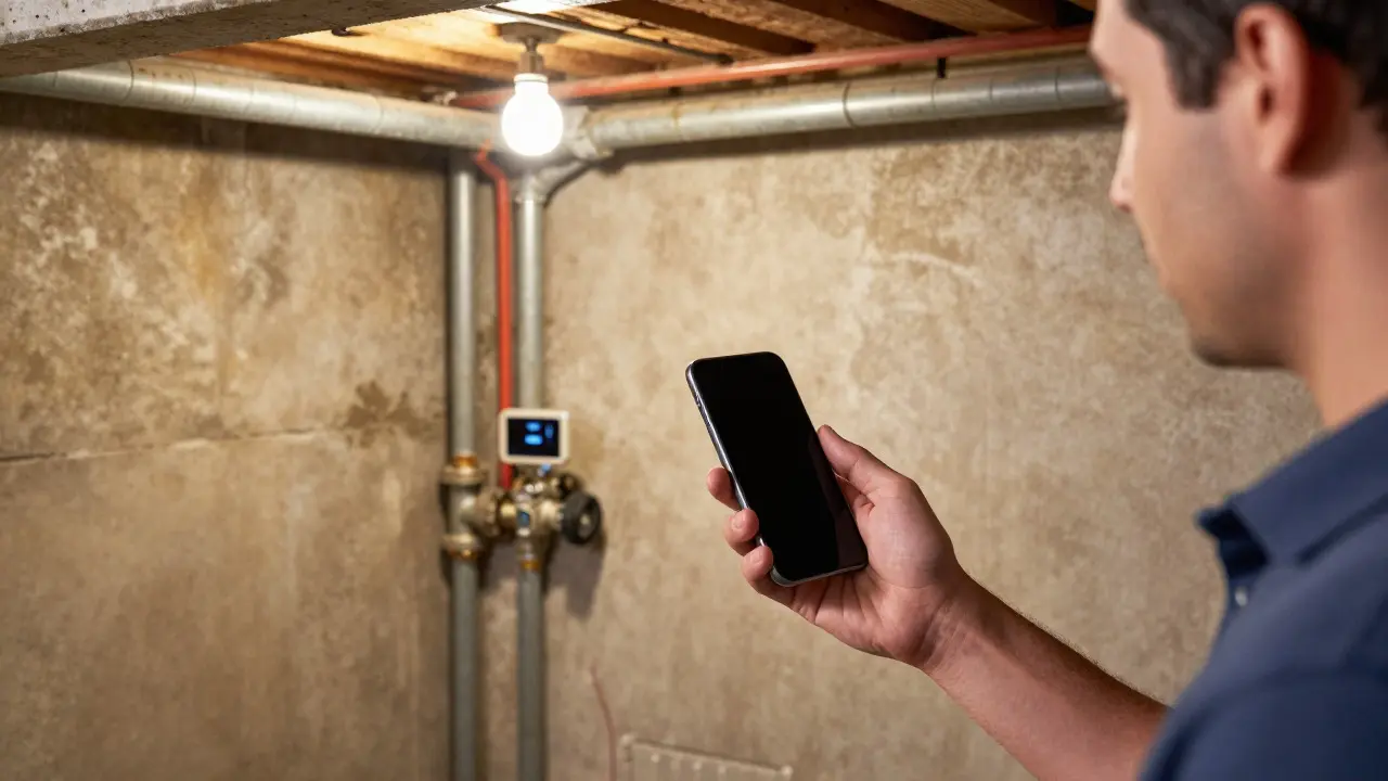 Homeowner standing confidently in a dry, well-maintained basement