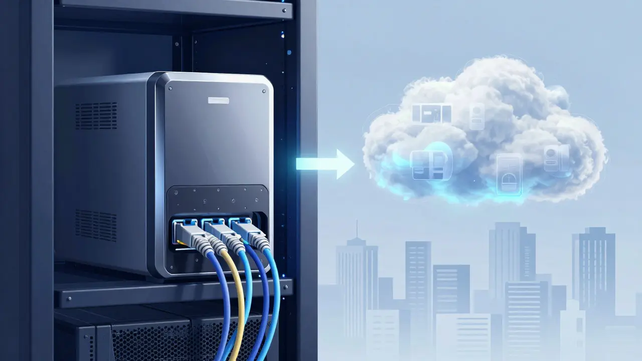 Illustration comparing a physical NAS device with a digital cloud storage system