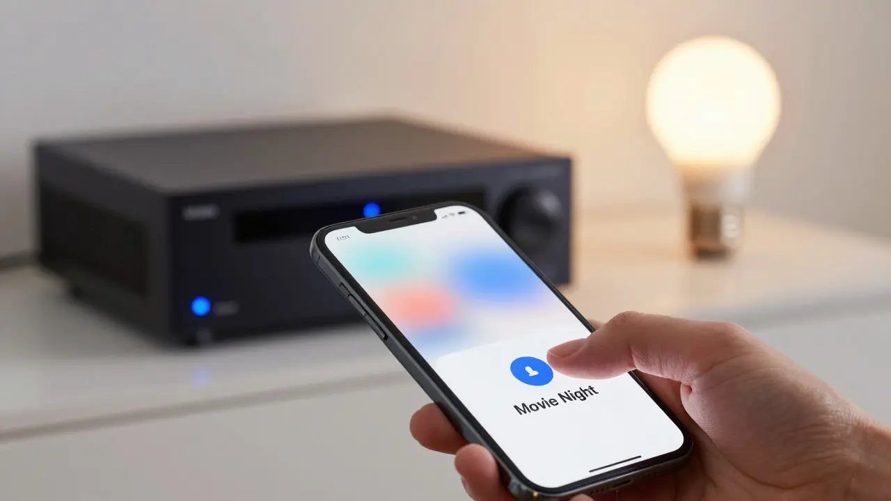 Smart home hub and phone interface controlling lighting and audio settings