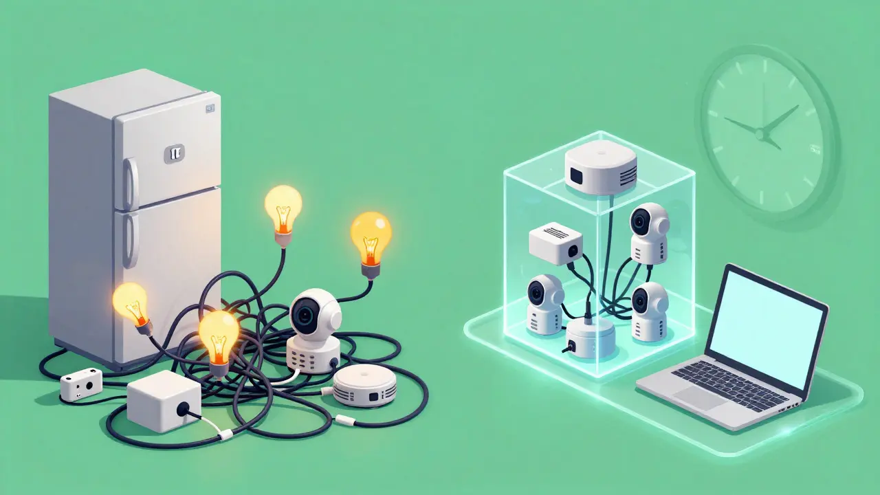 Split view of isolated IoT devices vs unsecured network connections