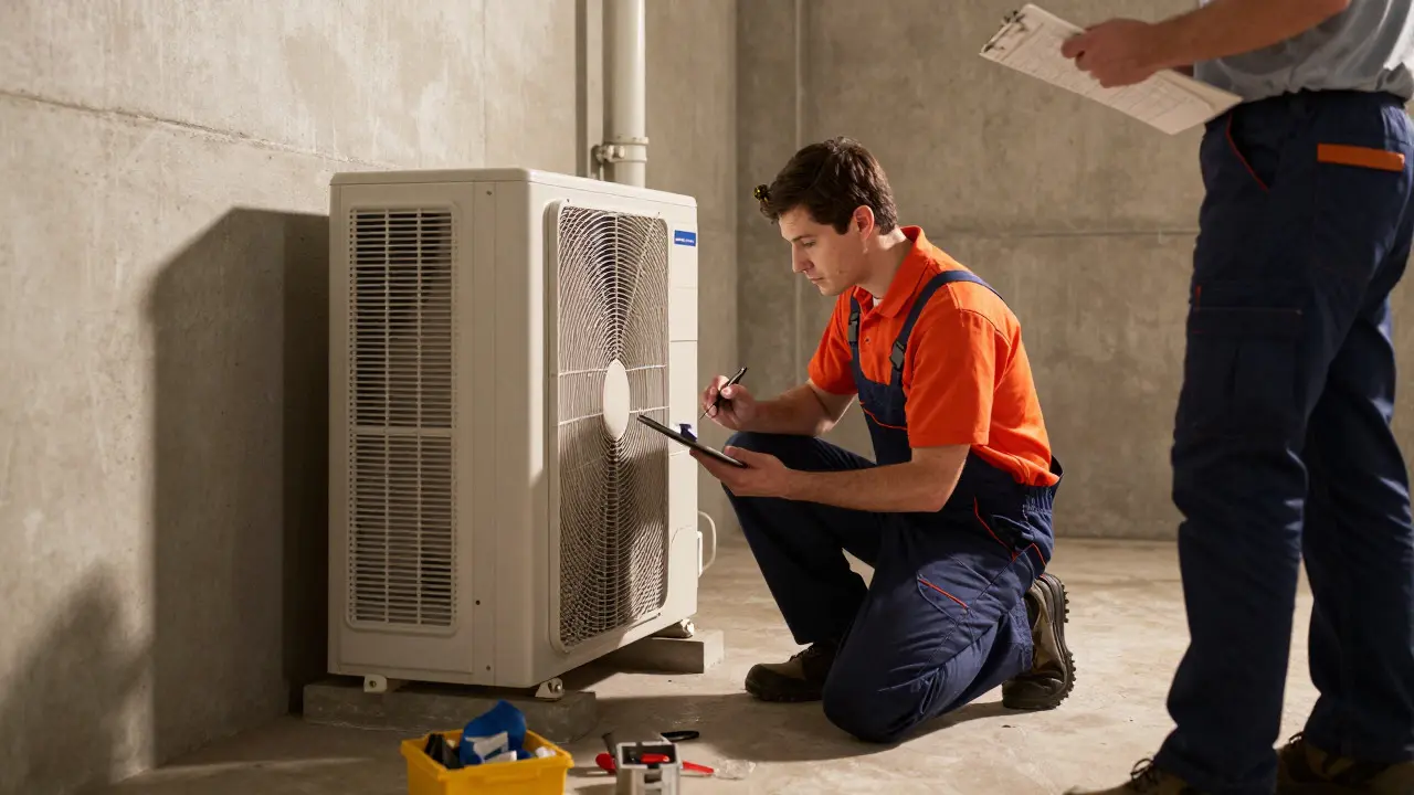 Technician documenting HVAC system condition for a homeowner