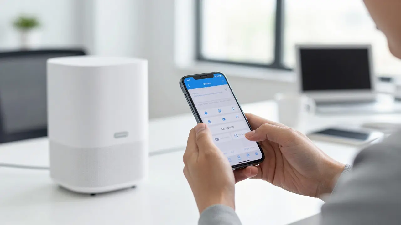 Technician scanning a smart home device serial number with a phone