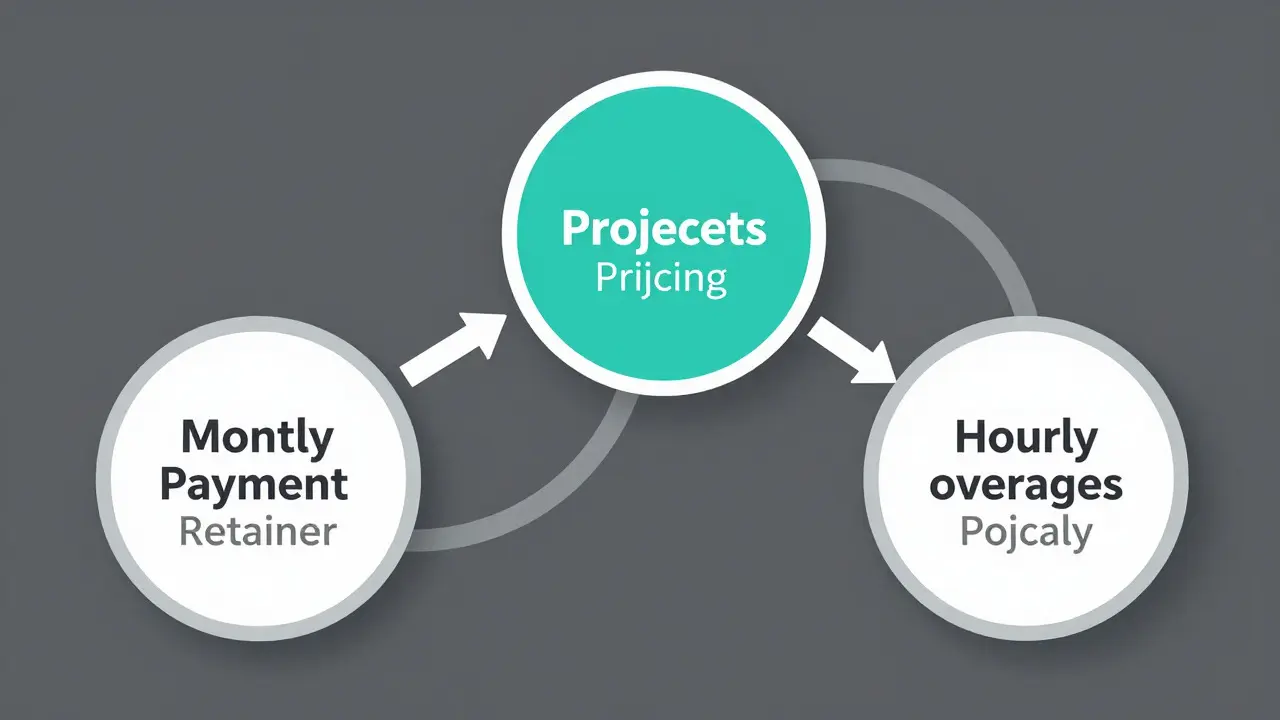 Vector diagram illustrating a hybrid business model with retainer and project fees