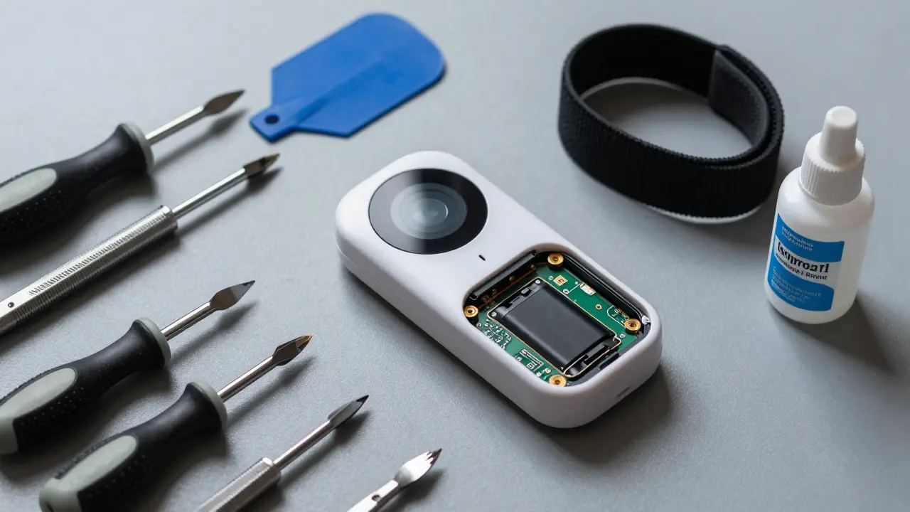 Workbench with precision tools and a disassembled smart doorbell