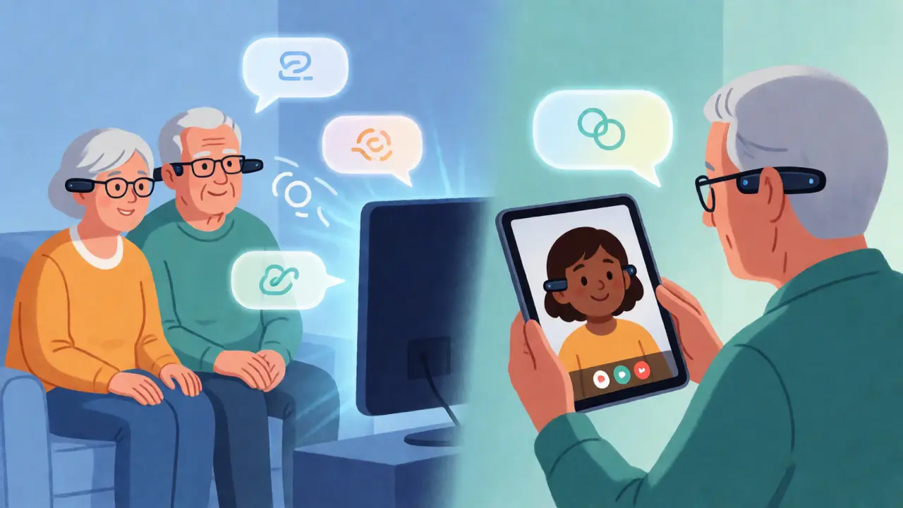 Seniors using assistive tech for TV and video calls