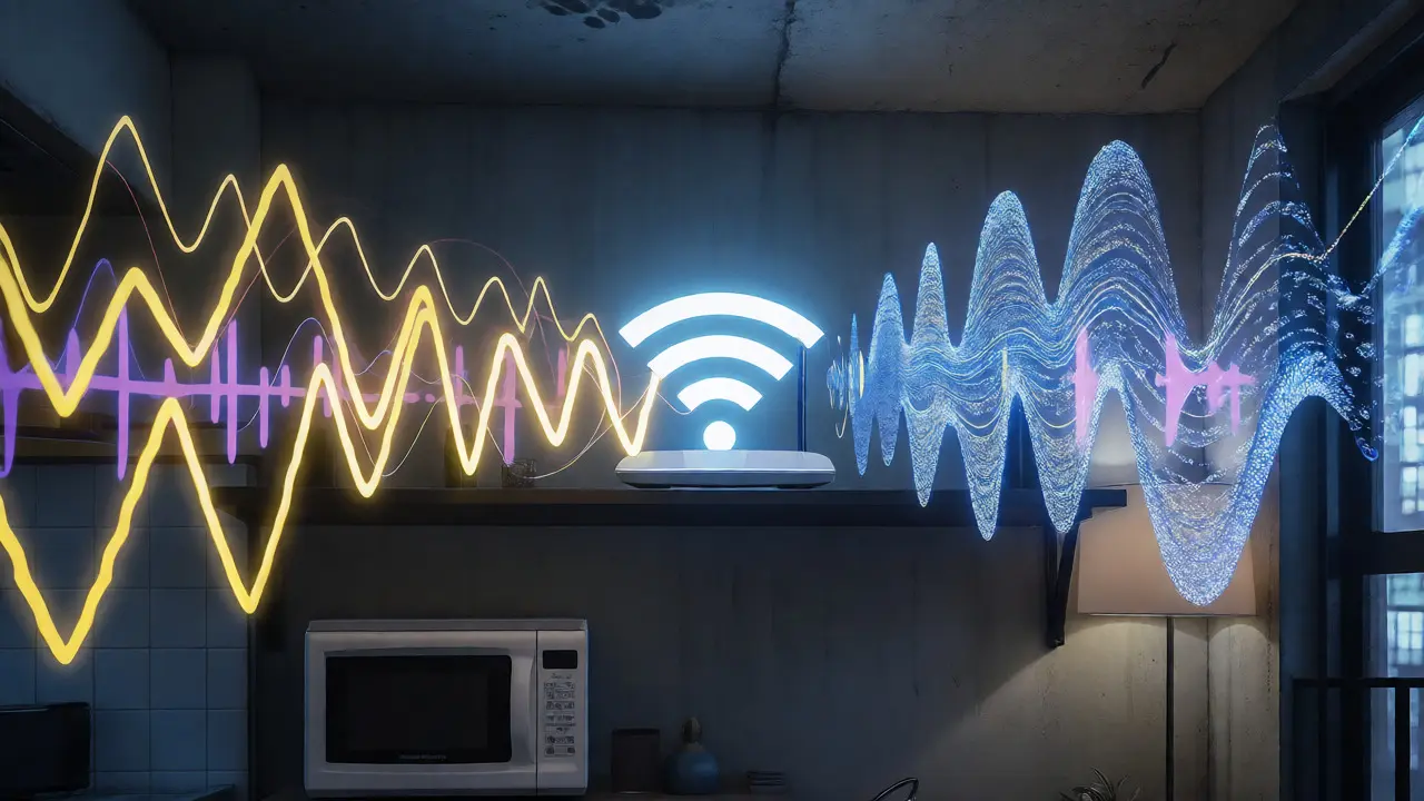 Visual representation of Wi-Fi interference from appliances and neighbors