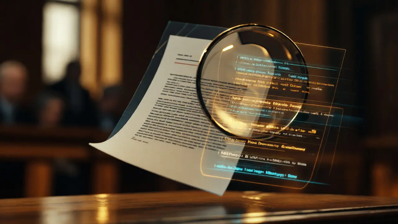 Digital document with visible metadata layers under magnification