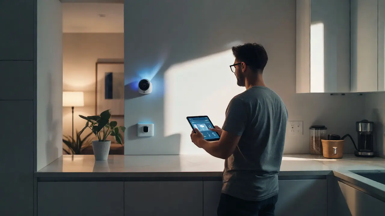 Homeowner viewing smart home dashboard on tablet