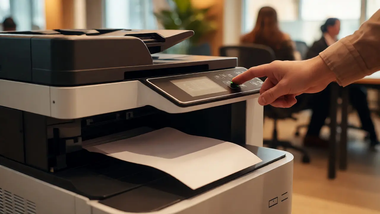 Person using a badge to authenticate and release a print job from a secure printer