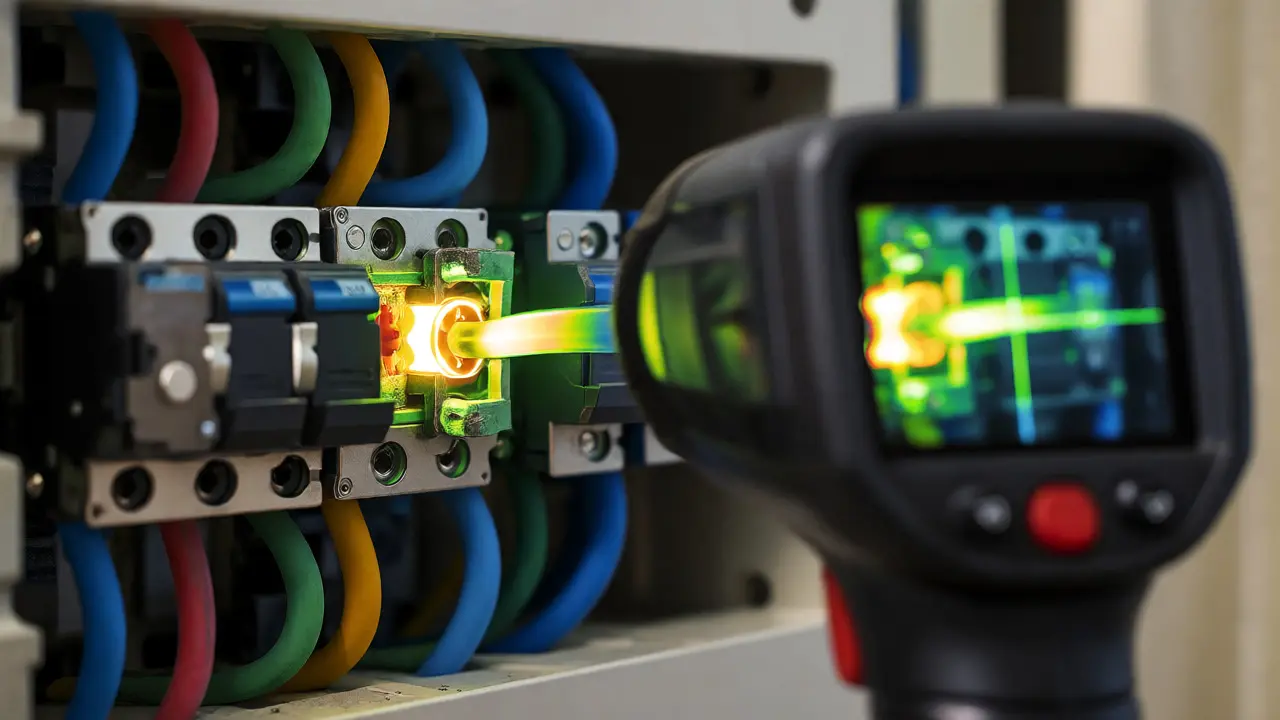Thermal scan showing hot spot on electrical breaker panel