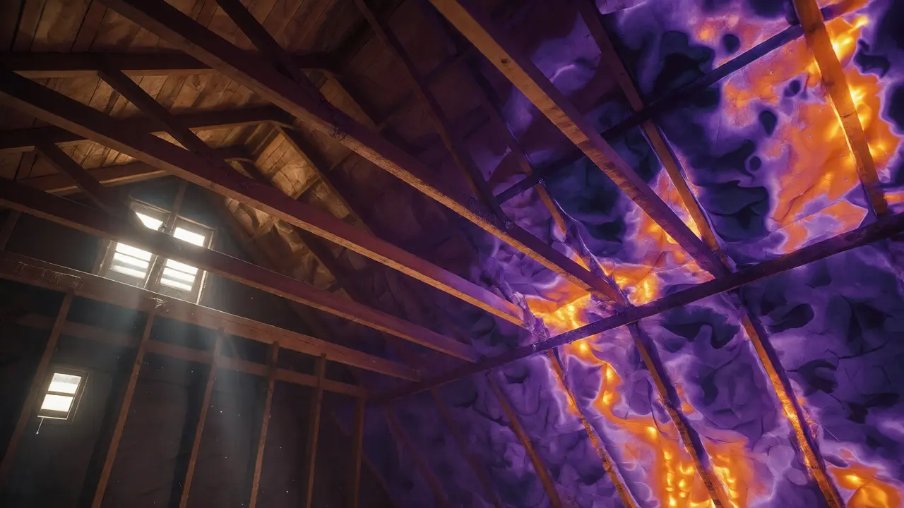 Thermal view of attic insulation gaps and energy loss